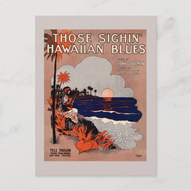 1916 Vintage Hawaii blues sheet music cover Postcard (Front)