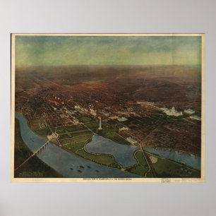 1916 Washington D.C. Birds Eye View Panoramic Map Poster