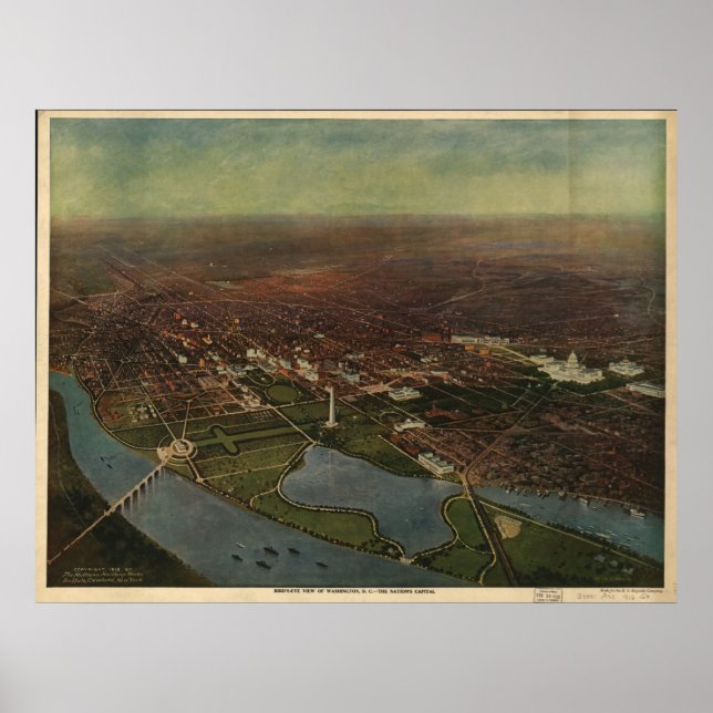 1916 Washington D.C. Birds Eye View Panoramic Map Poster (Front)