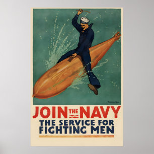 1917 Fighting Men Join the Navy! World War I Poster