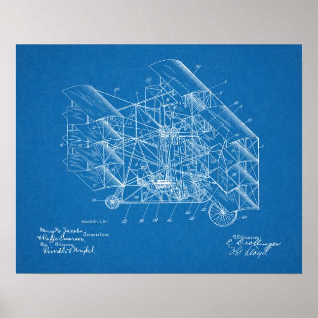 1917 Flying Machine Airplane Patent Art Drawing Poster (Front)