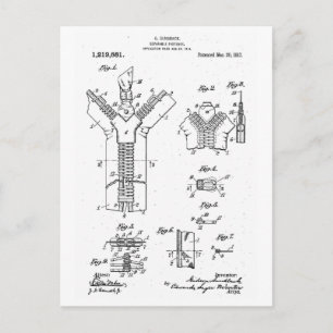 1917 Patent of the "Separable Fastener" Zipper Postcard