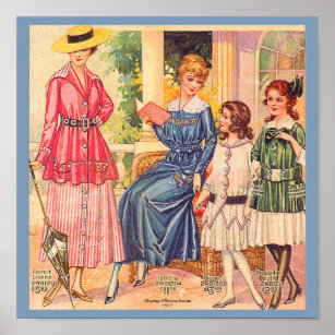1917 Women's and Girls Fashions, Beautiful Vintage Poster
