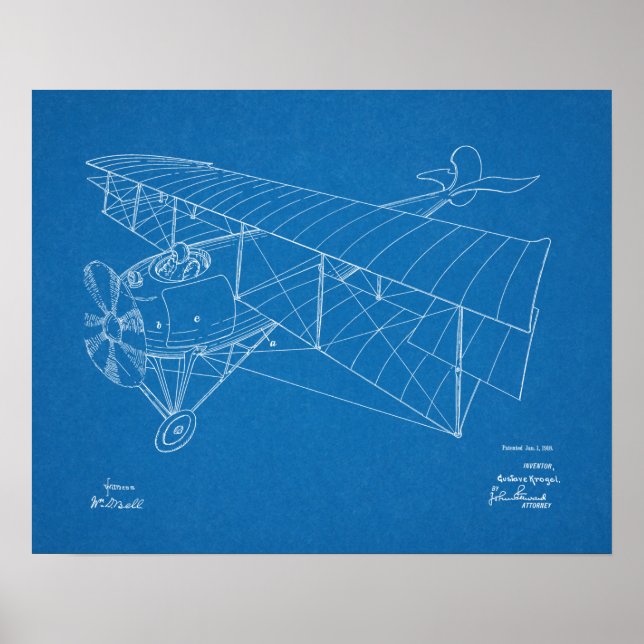1918 Biplane Airplane Patent Art Drawing Print (Front)