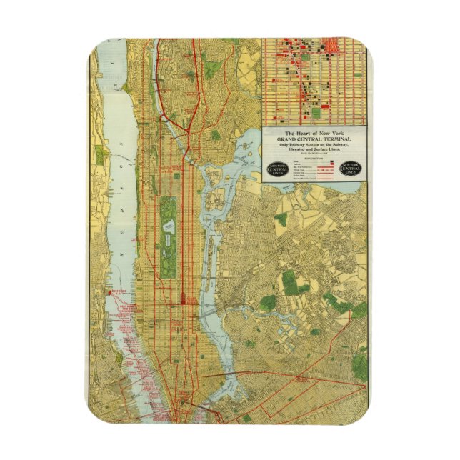 1918 New York Central Railroad Map Magnet (Vertical)