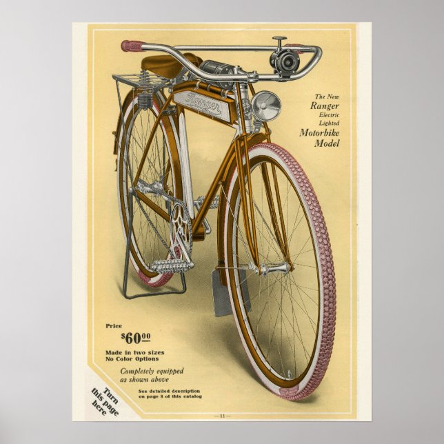 1918 Vintage Bicycle Mead Ranger Ad Art Poster (Front)
