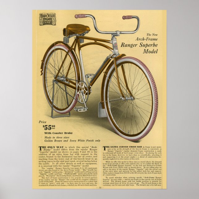 1918 Vintage Bicycle Ranger Superbe Ad Art Poster (Front)