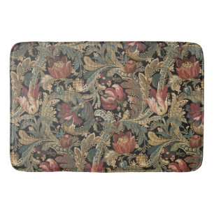 1918 Vintage Rich Floral Tapestry Brocade Damask Bath Mat