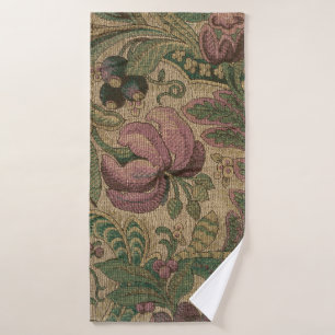 1918 Vintage Rich Floral Tapestry Brocade Damask Bath Towel Set