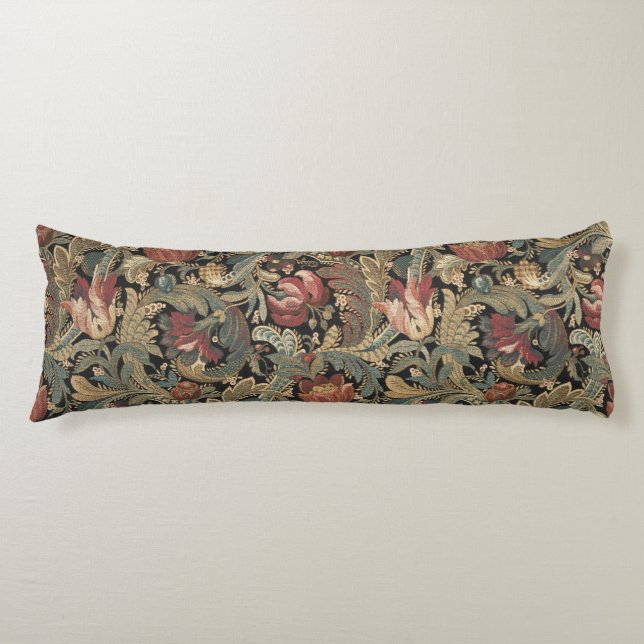 1918 Vintage Rich Floral Tapestry Brocade Damask Body Pillow (Front)
