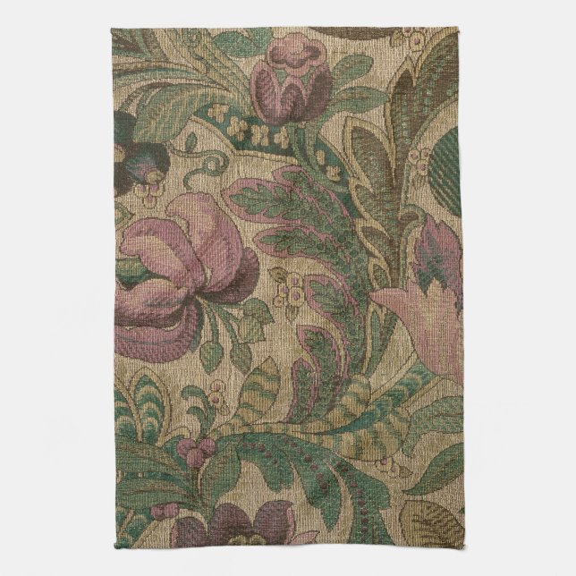 1918 Vintage Rich Floral Tapestry Brocade Damask Kitchen Towel (Vertical)