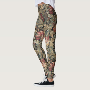 1918 Vintage Rich Floral Tapestry Brocade Damask Leggings