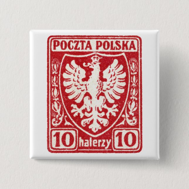 1919 10h Polish Eagle Stamp 2 Inch Square Button (Front)