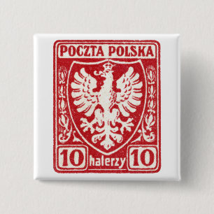 1919 10h Polish Eagle Stamp 2 Inch Square Button