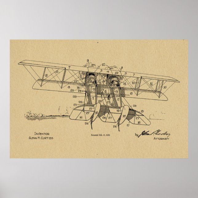 1919 Airplane Biplane Patent Drawing Art Print (Front)