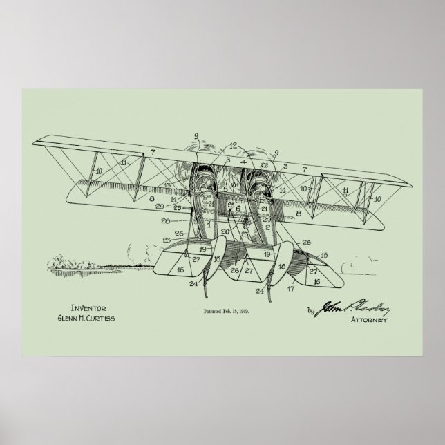 1919 Airplane Biplane Patent Drawing Art Print (Front)