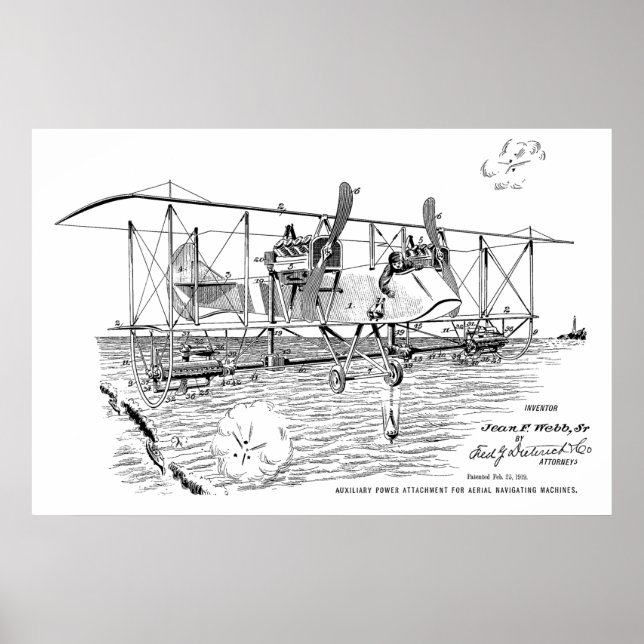 1919 Biplane Bomber Patent Art Drawing Print (Front)