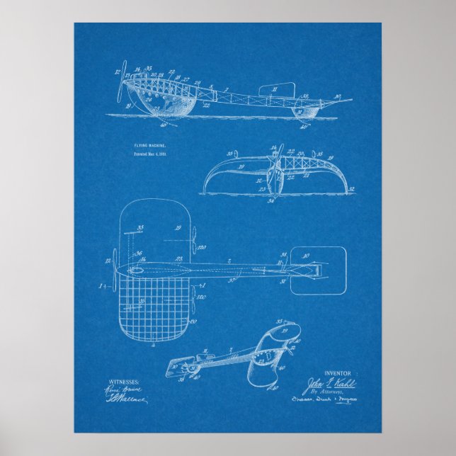 1919 Flying Machine Seaplane Patent Drawing Print (Front)