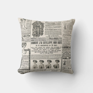 1919 Paris Fashion: Antique Newspaper Page Throw Pillow