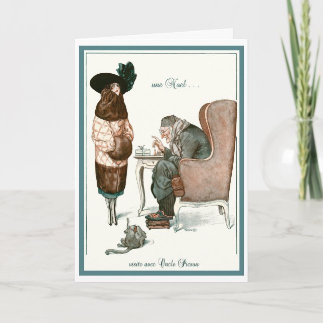 1919!"VISIT W/ UNCLE SCROOGE" FRENCH GREETING HOLIDAY CARD (Front)