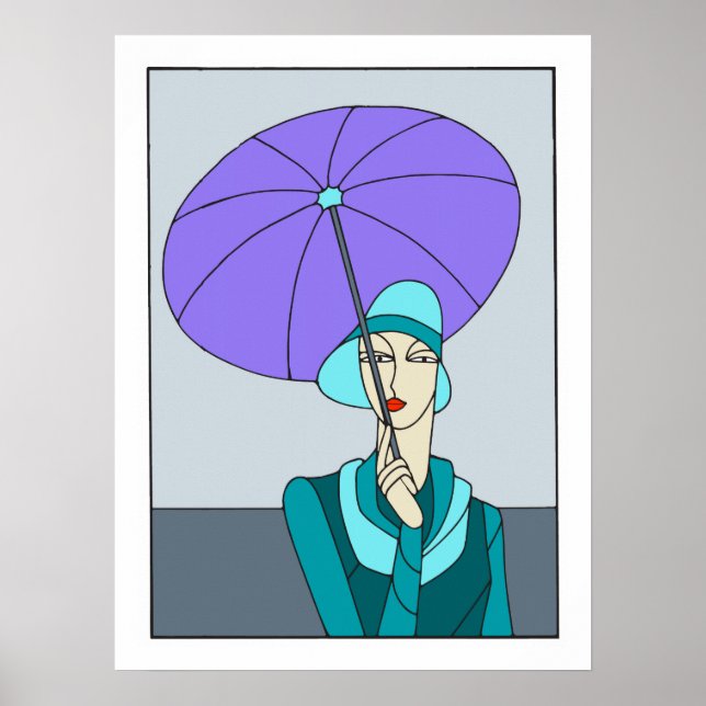 1920 années 1930 Art déco femme mode, version bleu (Devant)