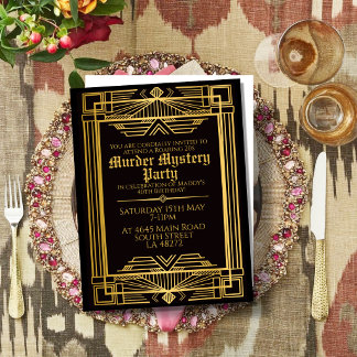 1920 art deco murder mystery birthday party invite