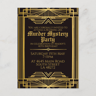 1920 art deco murder mystery birthday party invite