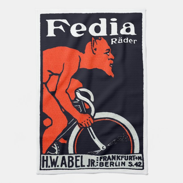 1920 Devil Riding a Bicycle Kitchen Towel (Vertical)