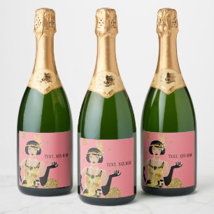 1920 flapper girl  gatsby , Art Deco Sparkling Wine Label