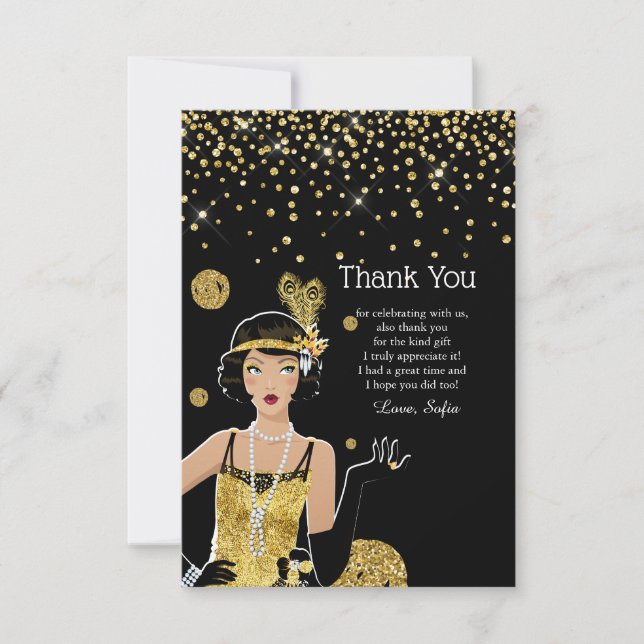 1920 flapper girl  gatsby , Art Deco Thank You Card (Front)