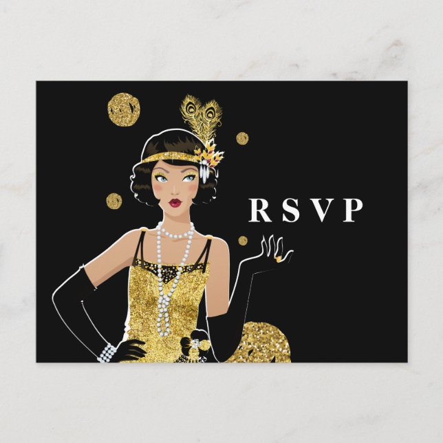 1920 flapper girl  gatsby RSVP Invitation Postcard (Front)