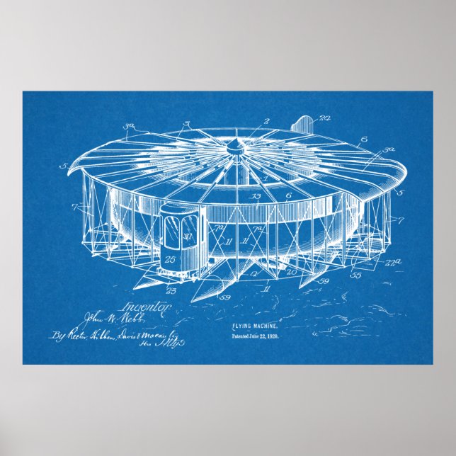 1920 Flying Machine Airplane Patent Art Drawing Poster (Front)