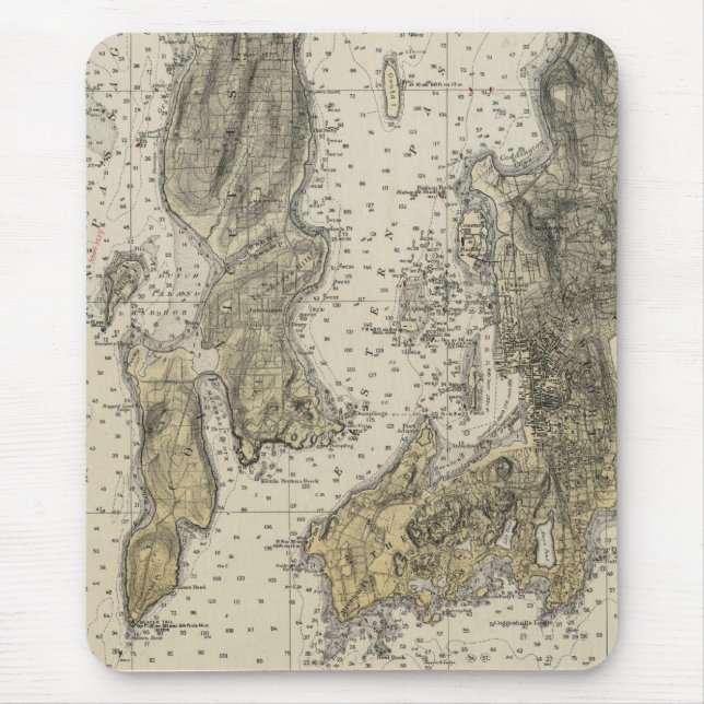 1920 Narragansett Bay Newport, RI Harbour Chart Mouse Pad (Front)