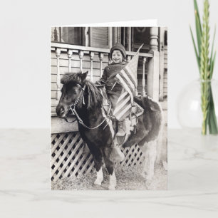 1920 Patriotic Boy riding Pony Card