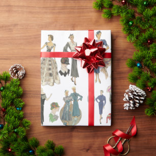 1920s 30s flapper girl fashion dresses vintage art wrapping paper