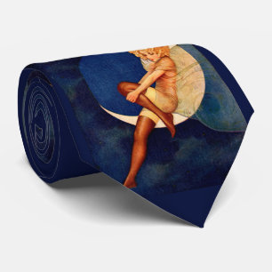 1920s ad art beautiful woman on the moon print tie