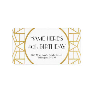 1920's Art Deco Birthday Gatsby Address Gold 20s Label