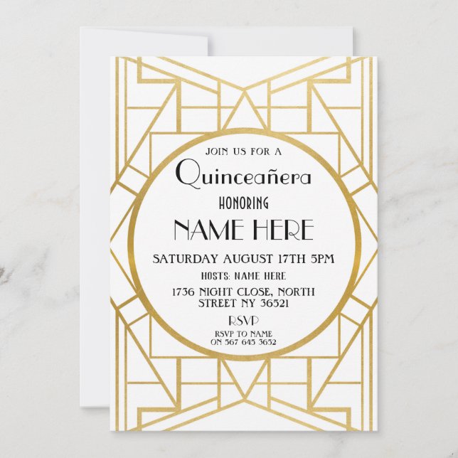 1920's Art Deco Birthday Party Quinceanera Gatsby Invitation (Front)