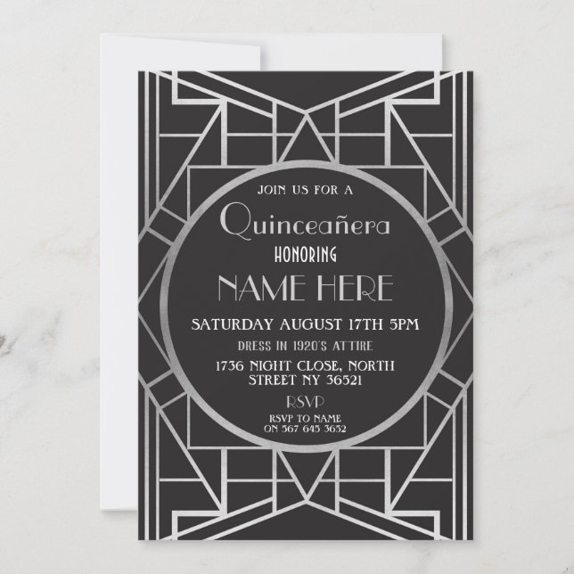 1920's Art Deco Birthday Quinceanera Gatsby Party Invitation (Front)