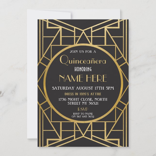 1920's Art Deco Birthday Quinceanera Gatsby Party Invitation (Front)