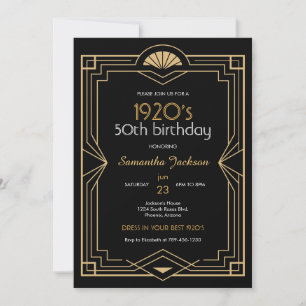 1920s Art Deco Black and Gold Birthday Invitation