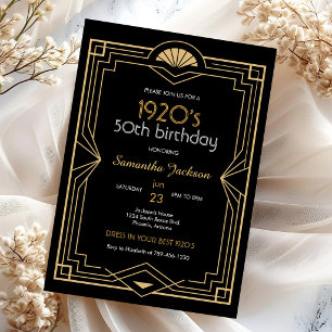 1920s Art Deco Black and Gold Birthday Invitation