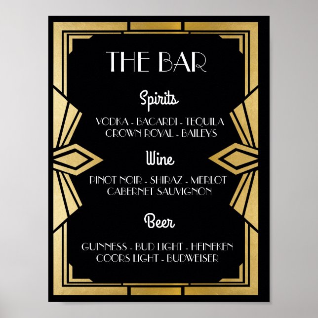1920's Art Deco Black Bar Sign Wedding Reception (Front)