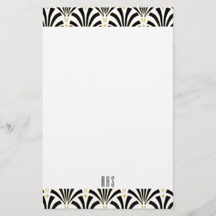 1920s Art Deco Black Fans Pattern Initial Letters Stationery