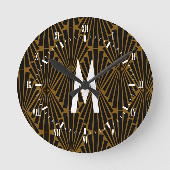 1920s Art Deco Black Finial Fans Round Clock (Front)