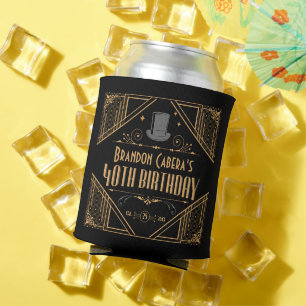 1920s Art Deco Black & Gold 40th Birthday Party Can Cooler