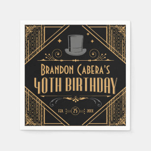 1920s Art Deco Black & Gold 40th Birthday Party Napkin