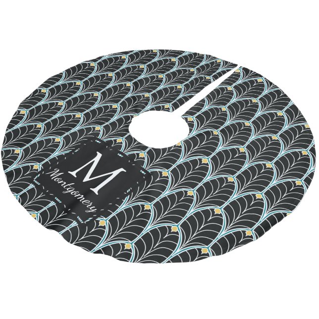 1920s Art Deco Black Palmetto Leaf - Personalized Brushed Polyester Tree Skirt (Angled)