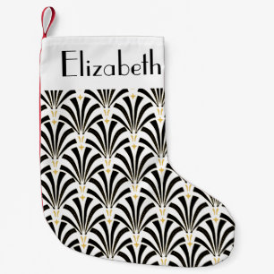 1920s Art Deco Black & White Palmettos Small Christmas Stocking