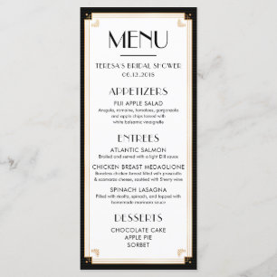 1920's, Art Deco, Bridal Shower, Wedding, Menu
